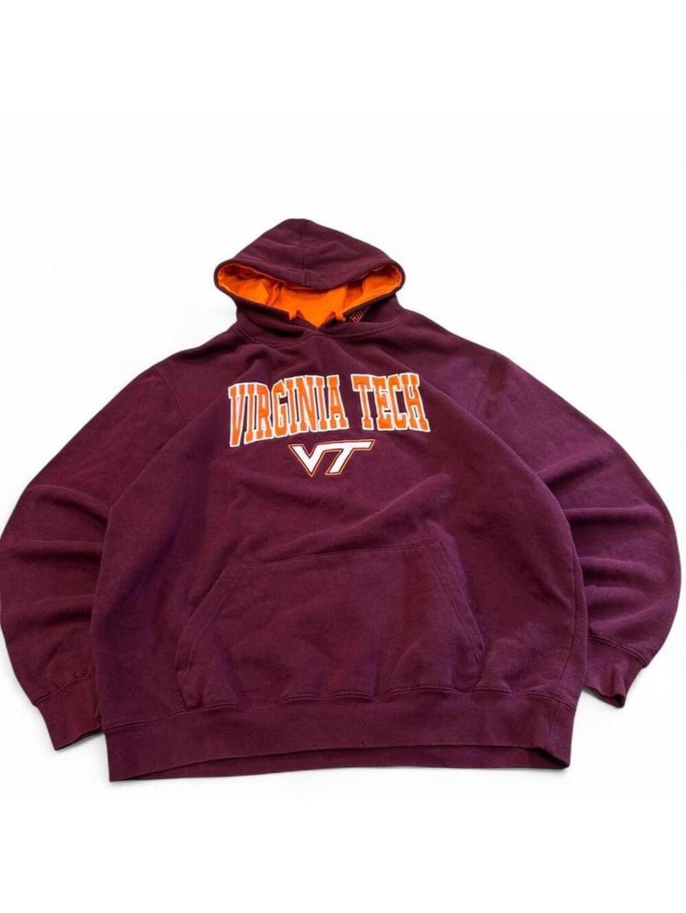 VT Hokies hoodie with orange 'VIRGINIA TECH' text and orange 'VT' logo